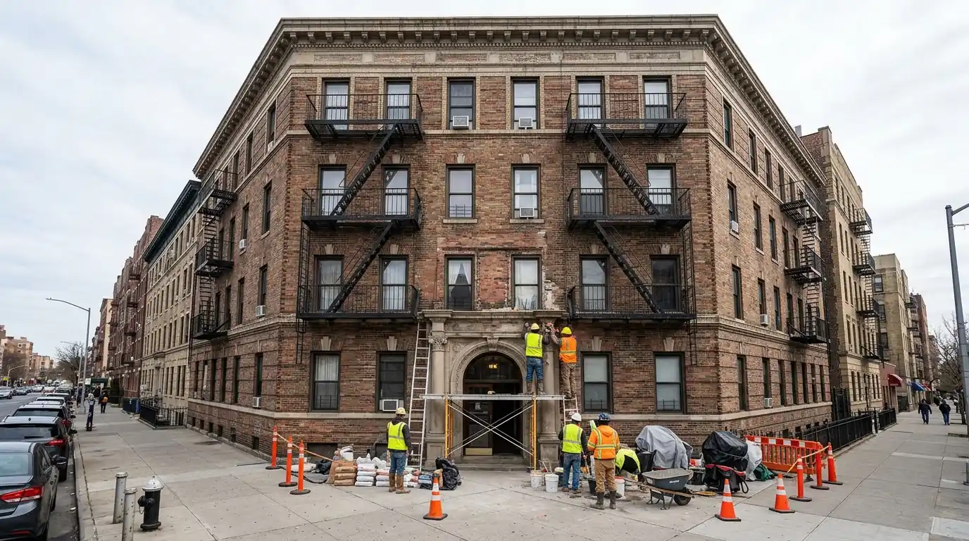Prewar apartment building on a Bronx avenue