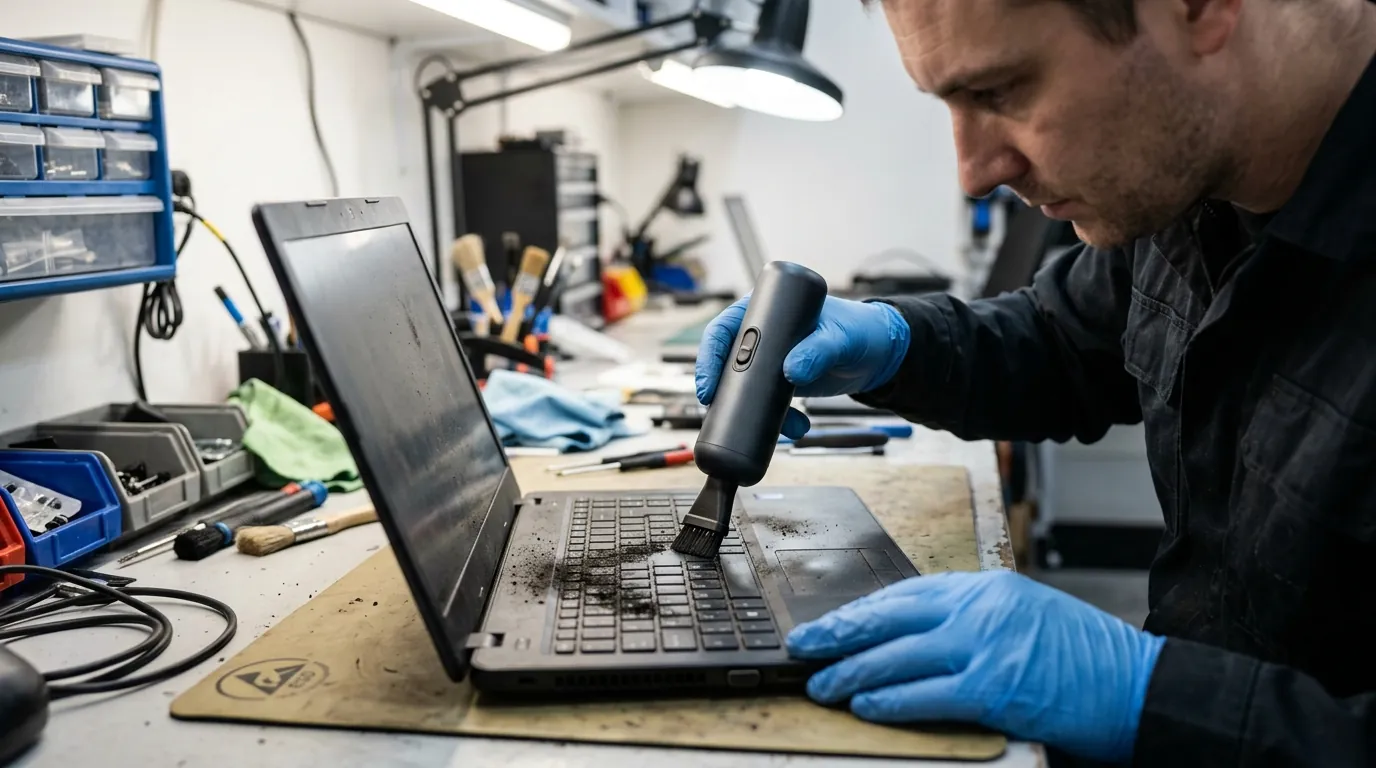 Cleaning soot from a laptop keyboard