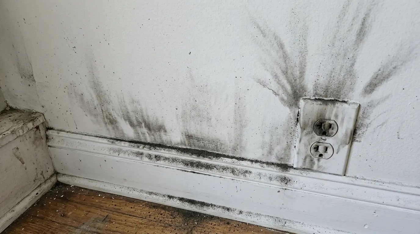 Smoke lines on an apartment wall after a fire next door