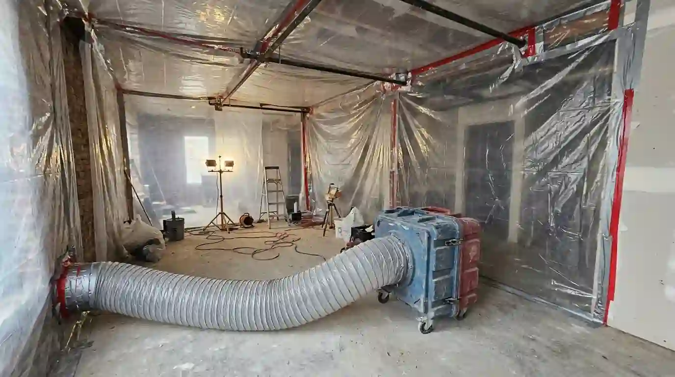 Air scrubber inside containment in a basement