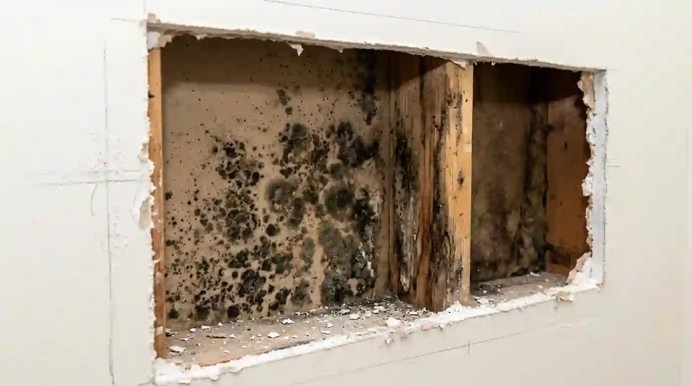 Mold on the back of drywall and studs