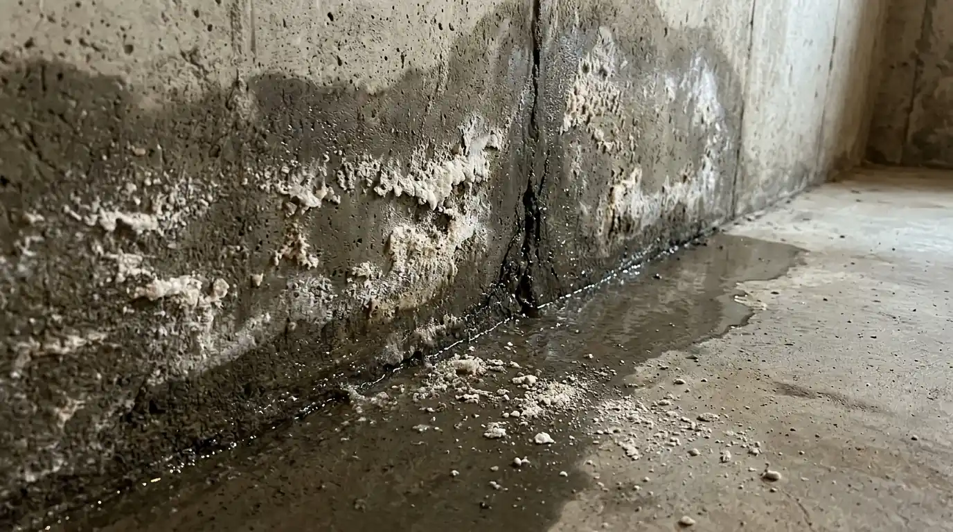 Water seeping at the base of a foundation wall
