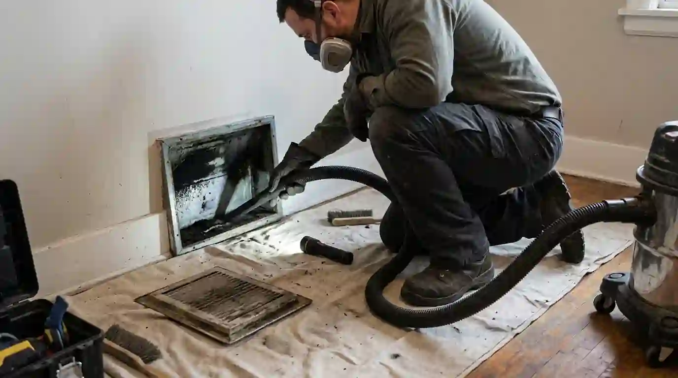 Vacuuming soot from inside a duct register