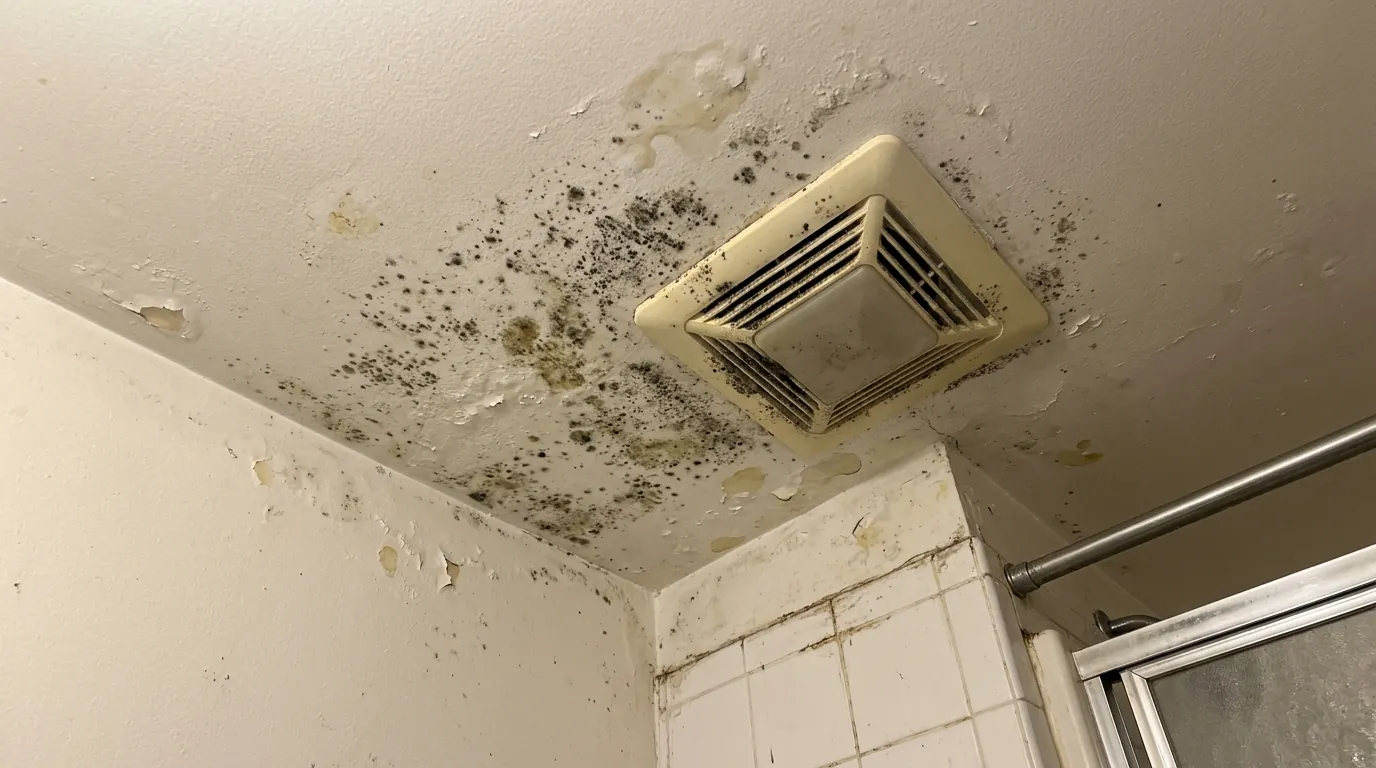 Mold around a bathroom exhaust fan in a rental