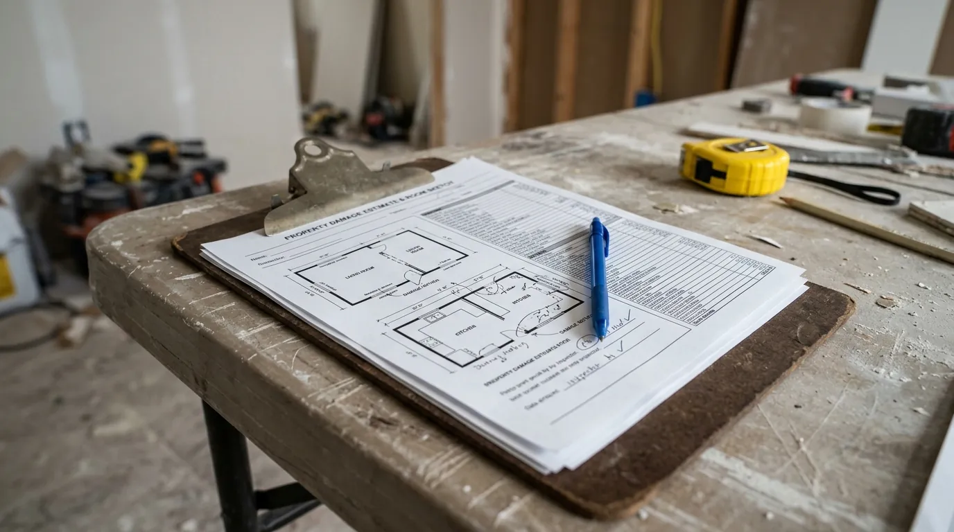 Itemized scope of loss with room sketches