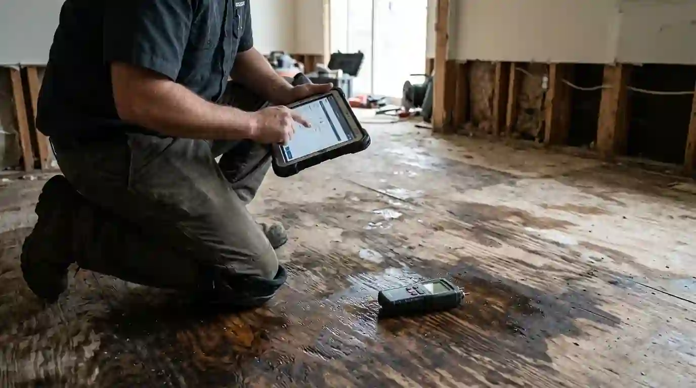 Logging moisture readings on a wood subfloor