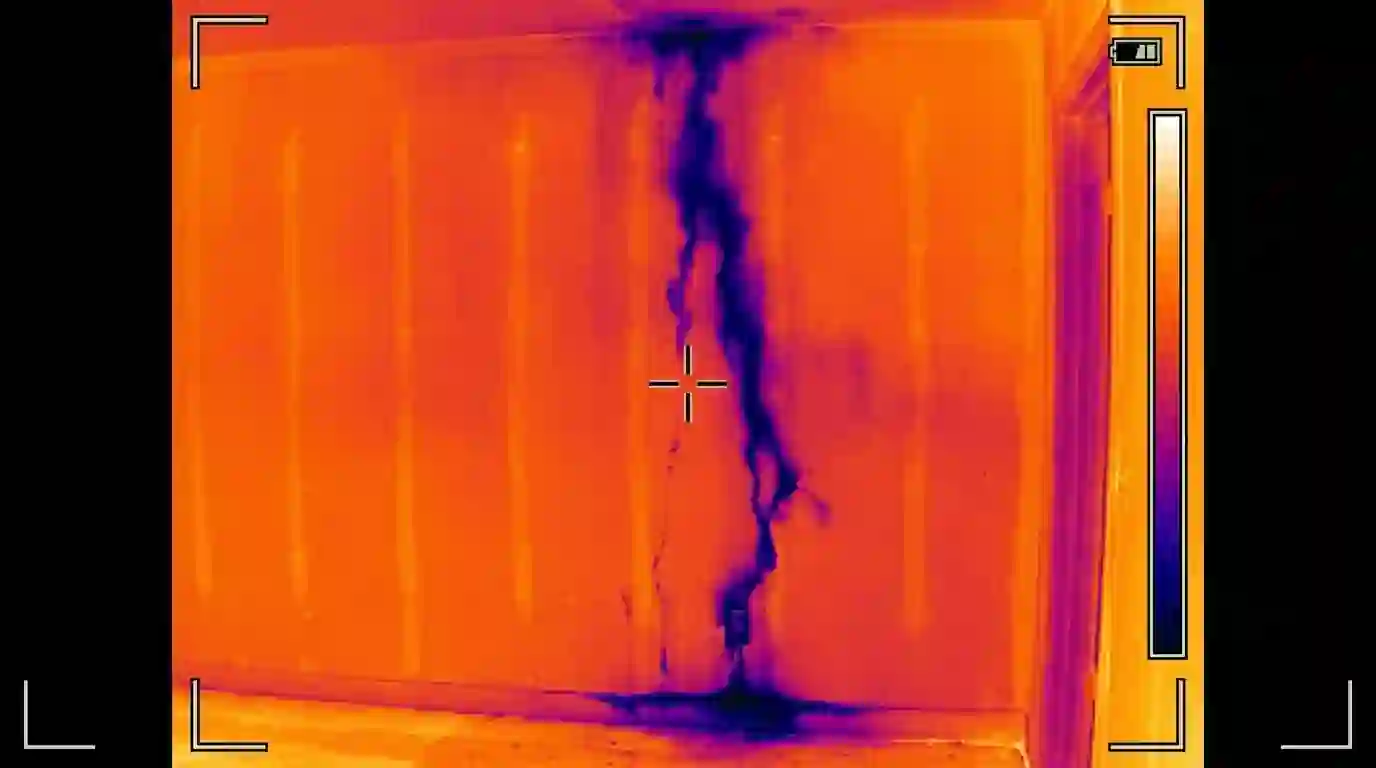 Thermal image of a wet streak down a wall