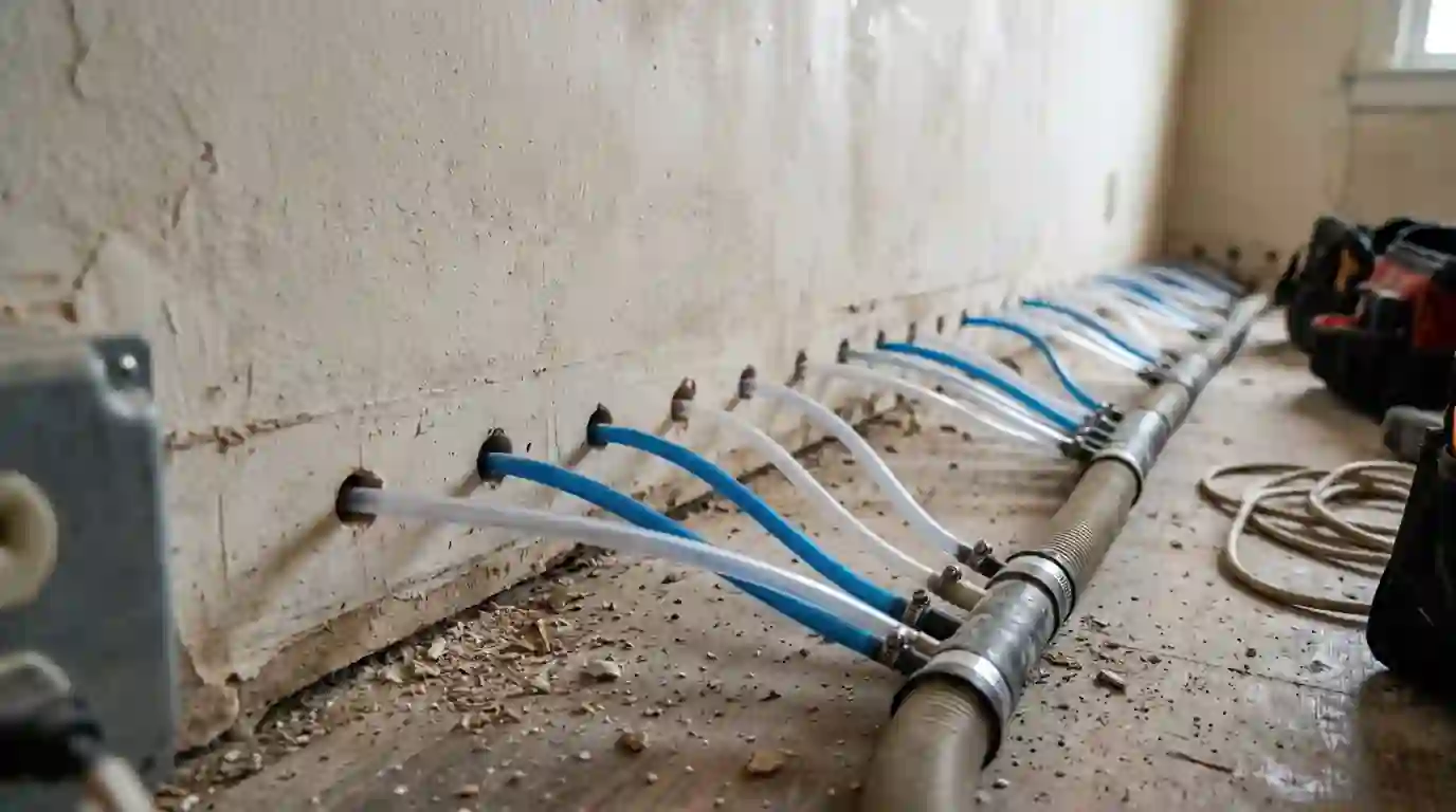 Air injection into small holes along a plaster wall