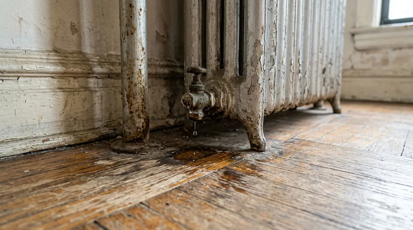 Steam radiator with a dripping valve in a prewar Upper West Side apartment
