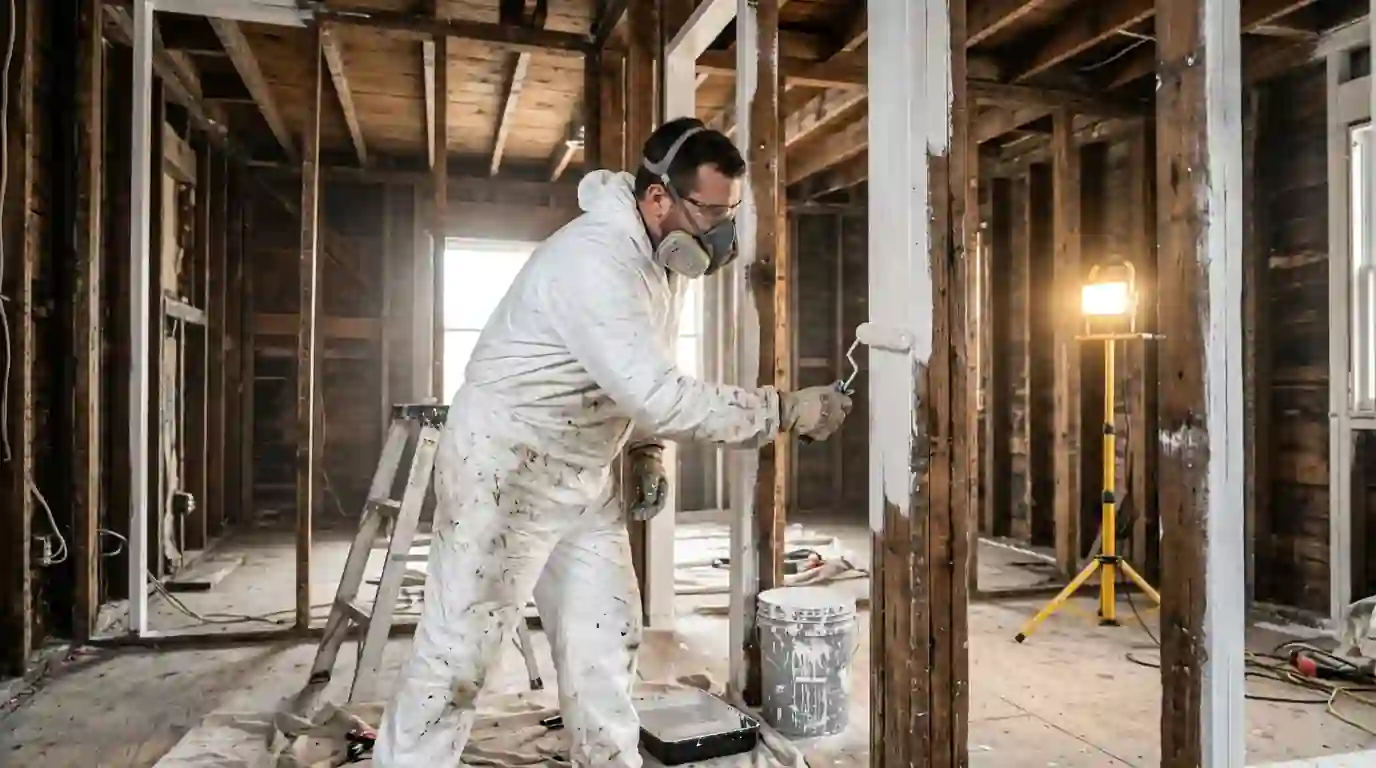 Sealing primer applied to framing after a fire