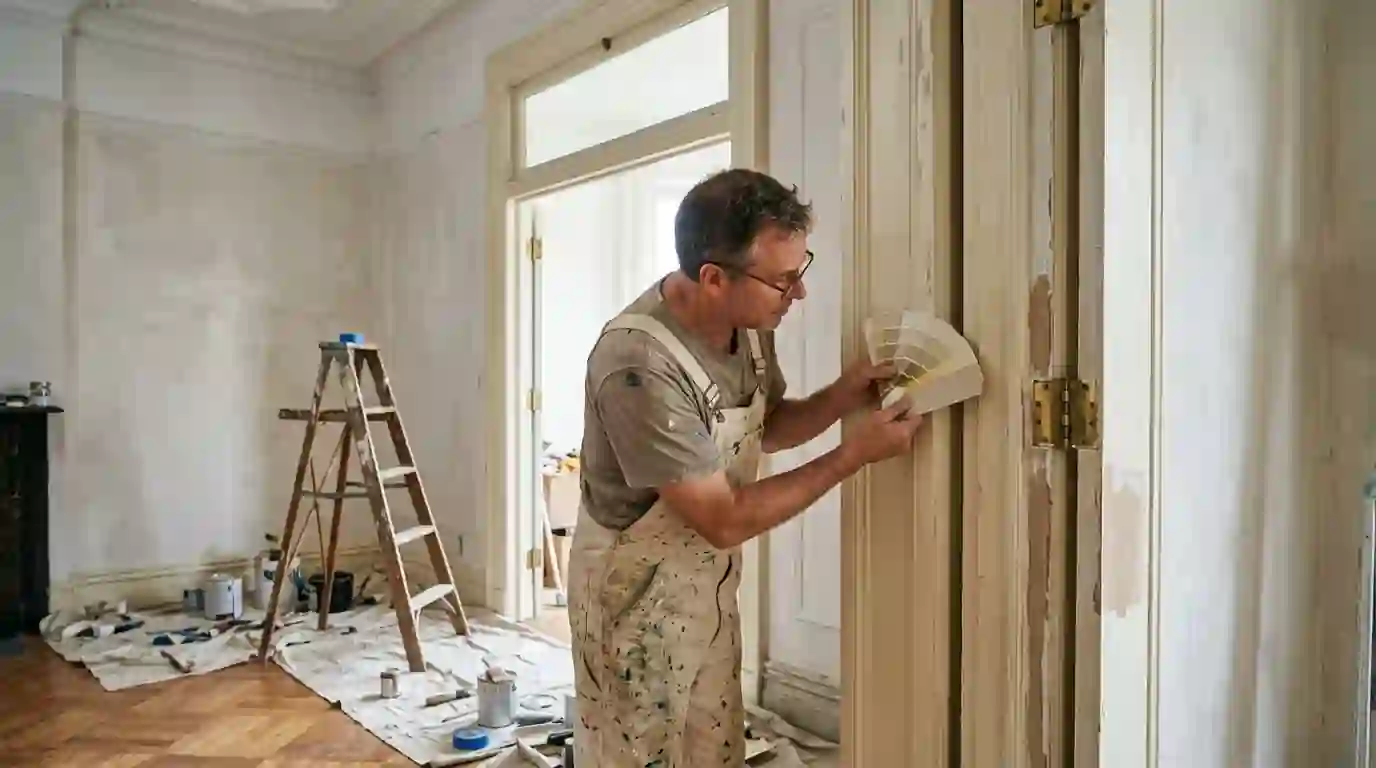 Trim paint matched on a restored doorway