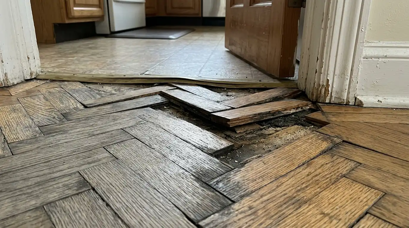Loose parquet blocks after water damage