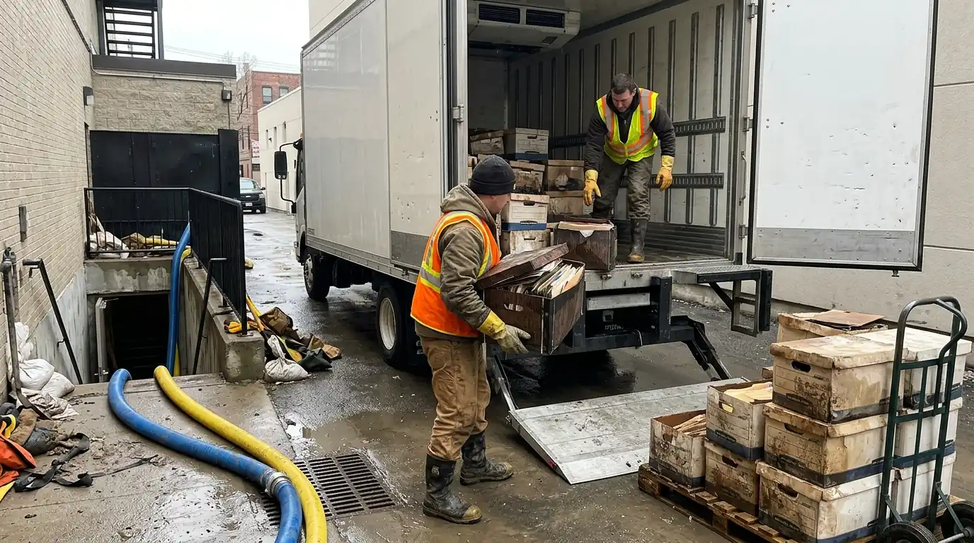 Wet file boxes loaded for freezing