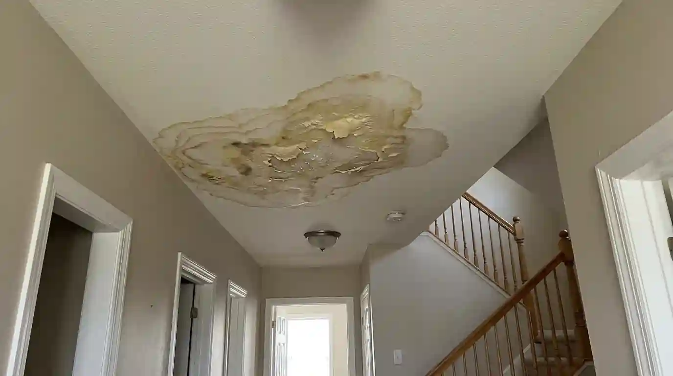 Ceiling stain under an upstairs bathroom