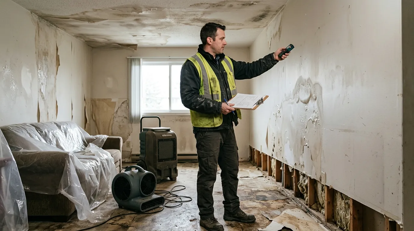 Estimator measuring a water-damaged room