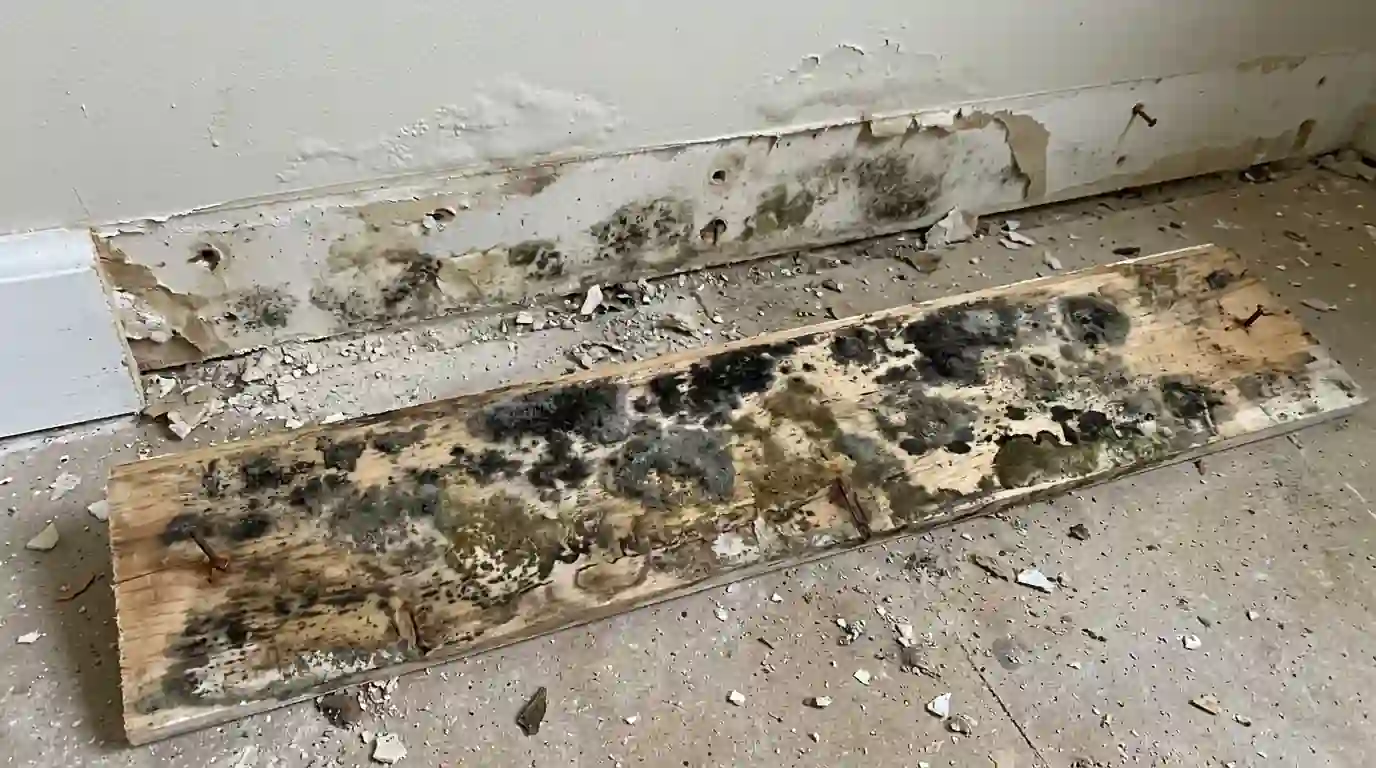 Mildew on the back of a removed baseboard